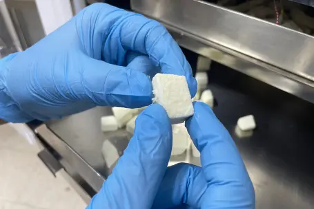 Plátano liofilizado recién sacado de la maquina
