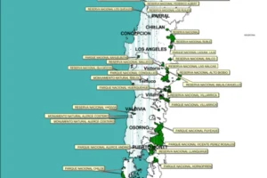 Puntos de área protegidas en ciertas zonas de chile