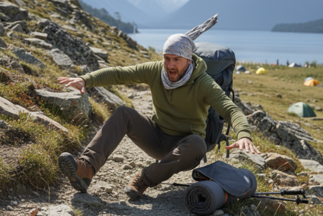 Persona tropezándose en la montaña