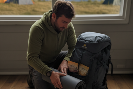 Persona armando una mochila para trekking junto a Lioexplora